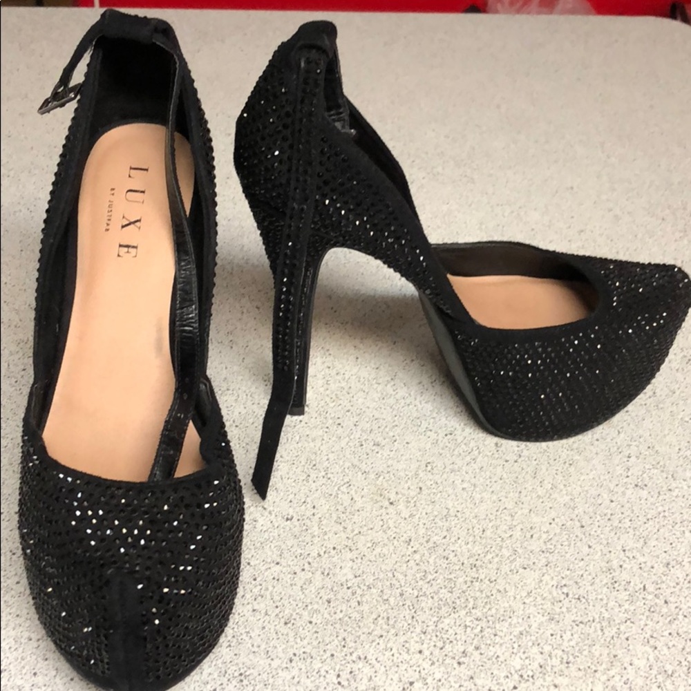 Black sequin platform heels